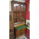 Oak Arts & Crafts secretaire bookcase (H: 226cm W: 97cm D: 54cm)