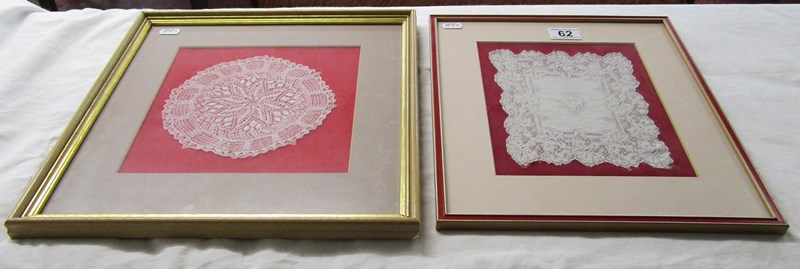 2 framed lace doilies - 1 made from pineapple skin!