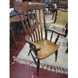 Slat back elm seated armchair