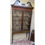 Victorian mahogany & inlaid astra-glazed cabinet on stand - H: 220cm W: 112cm D: 36cm