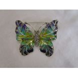 Silver enamel champlevé butterfly brooch