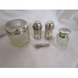 Collection of silver topped bottles etc