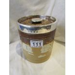 Silver topped stoneware biscuit barrel by Doulton Lambeth