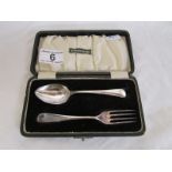 Cased silver spoon & fork