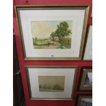 2 watercolours - Rural scene by Flem Lambart & village scape by T Cook