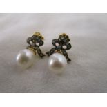 Pair of pearl & diamond drop earrings