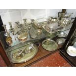 Large collection of silver plate over 2 shelves