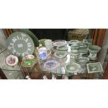 Shelf of china to include green Wedgewood Jasperware