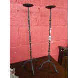 Pair of wrought iron candle holders