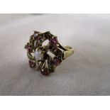 Gold opal, ruby & sapphire cluster ring