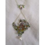 Silver & champlevé enamel Art Nouveau style pendant on chain