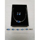 Jackie Kennedy collection - Silver with blue & white stones - Necklace, matching bracelet & matching