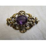 Antique gold amethyst brooch