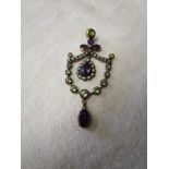 Amethyst, diamond, peridot & seed pearl pendant