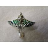 Silver Art Nouveau style enamel brooch