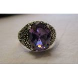 Silver amethyst & marcasite ring