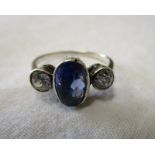 1930's platinum sapphire & diamond 3 stone ring