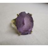 Gold diamond & large amethyst set ring