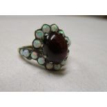 Cabochon garnet & opal antique style ring - Approx size M½