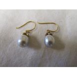 Pair of grey pearl & diamond drop earrings