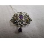 Seed pearl, amethyst & diamond brooch