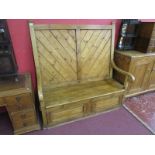 Antique oak framed & pine settle with storage to base