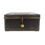 A 19th century leather and brass bound camphor wood trunk,