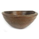 A 19th century possibly sycamore turned bowl with reeded decoration and later zinc liner, h.