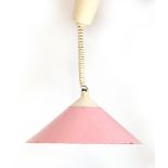 A 1960's pink enamelled ceiling light of trumpet form by Lyskaer CONDITION REPORT: