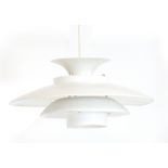 A white enamelled four-tier ceiling light in the manner of Louis Poulsen CONDITION