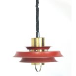 A 1950/60's brass and red enamelled three tier pull-down ceiling light CONDITION REPORT: