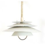 A 1960/70's white enamelled four-tier pull-down ceiling light CONDITION REPORT: Some