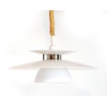 A 1970's white enamelled two-tier ceiling light CONDITION REPORT: Some wear and