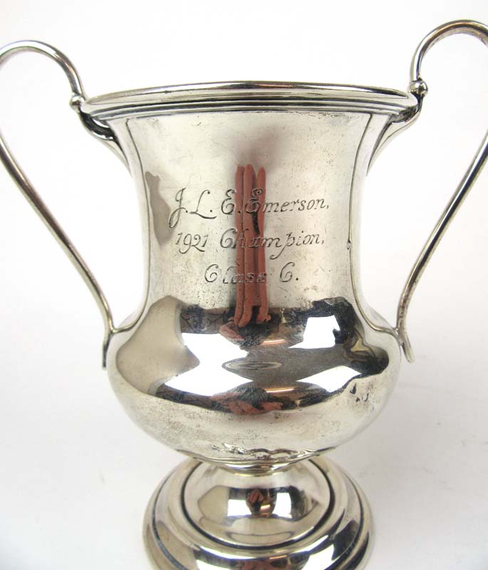 A George V silver twin handled trophy of baluster form, the body engraved 'J.L.E. - Image 2 of 3