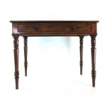 A 19th century mahogany side table, the top over a single drawer with turned knobs on turned legs,