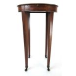 A late 18th century mahogany, rosewood banded, strung and marquetry kettle stand,