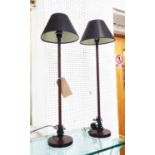 TABLE LAMPS, a pair, contemporary leather design with shades, 87cm H.