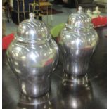 TEMPLE JARS WITH COVERS, a pair, chrome effect, 45cm H.