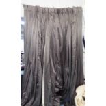 CURTAINS, three pairs, grey silk, lined and interlined, each curtain approx.