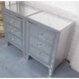 SIDE CHESTS, a pair, contemporary French style mirrored finish with silvered detail,