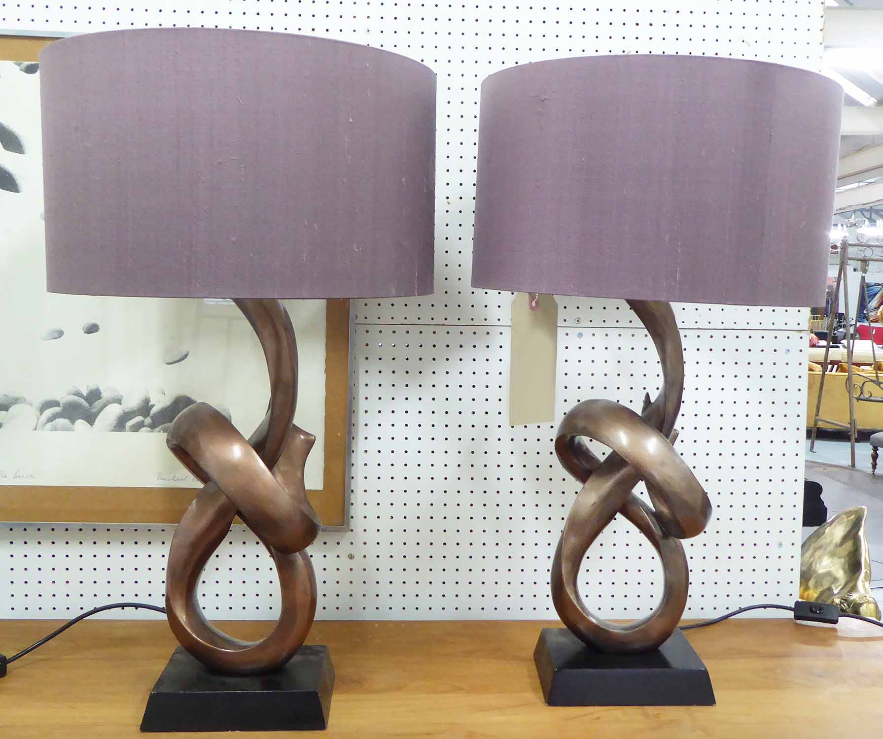 TABLE LAMPS, a pair, contemporary design with shades, 70cm H.