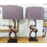 TABLE LAMPS, a pair, contemporary design with shades, 70cm H.