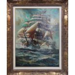 HERMAN CONRAD (20th Century) 'Seascape with sailing ship', 100cm x 70cm, oil on canvas, signed,