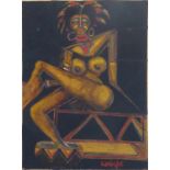 LEONARD JAMES WRIGHT, 'Mozambique Woman', acrylic on board, signed, 70cm x 47cm.