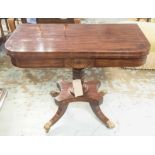 SCOTTISH REGENCY CARD TABLE, Regency mahogany and ebony inlaid, D shaped foldover baize top,