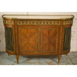 SIDE CABINET, French Louis XVI design kingwood, gilt metal mounted and Carrara marble inset,