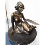 BRONZE FRENCH FEMALE FIGURE, Art Deco style, on round marble base, 19cm H x 17cm diam.