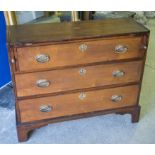 BACHELOR'S CHEST, George III mahogany, with shell inlaid foldover top above three drawers,