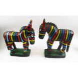 WEST AFRICAN 'ZEBRA' CARVINGS, two similar, painted wood, each approx 41cm H.