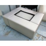 LOW TABLE, padded surround with a centre tray section, 120cm x 92cm x 41cm H.
